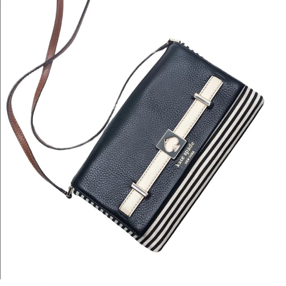 Kate Spade Striped Crossbody Bag Black and Cream